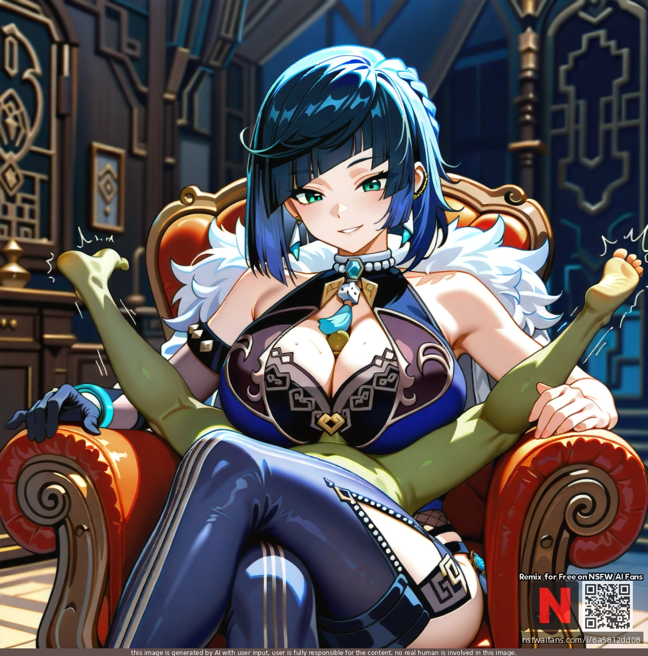 1boy, 1girl, tall female, cleavage sex, titfuck, boobjob, thrusting, chair, (sitting), (crossed_legs), long legs, (paizuri_under_clothes), (paizuri), titty fuck, mating press, (anal_fingering), @yelan, @beast_boy